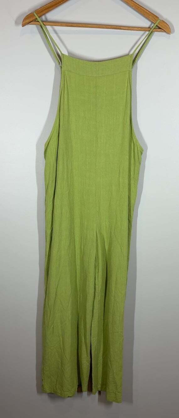 Double Zero Lime Green Linen Blend Wide Leg Sleeveless Jumpsuit Size Medium